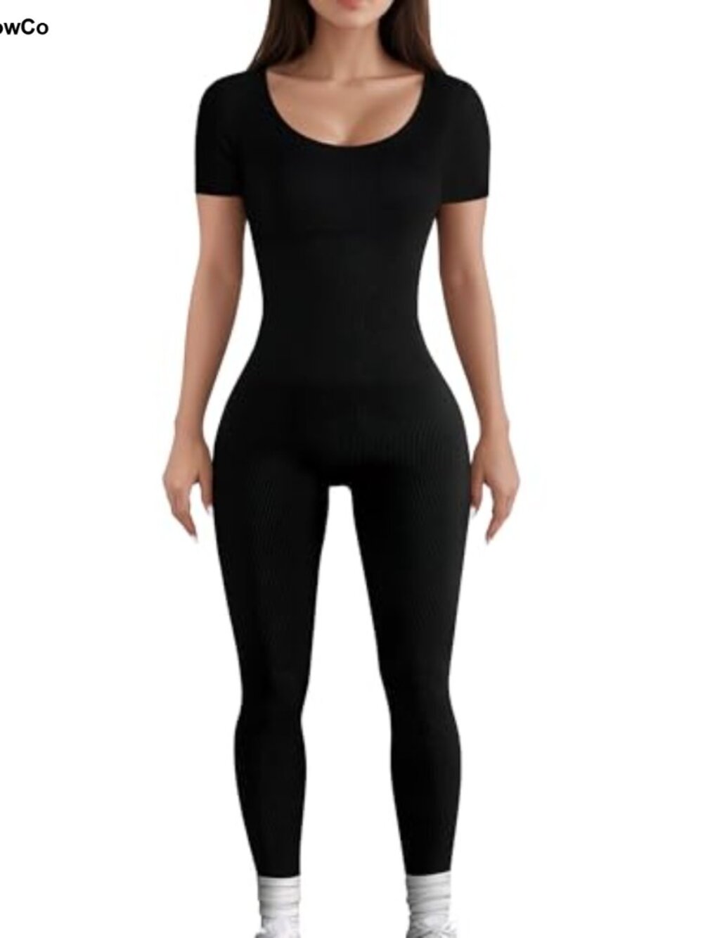 Seamless Ribbed Tummy Control Jumpsuit Short Sleeve Yoga Bodysuit